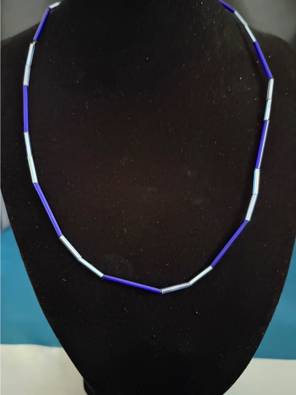 Blue And Silver Tube Bead Necklace - Women's Jewelry